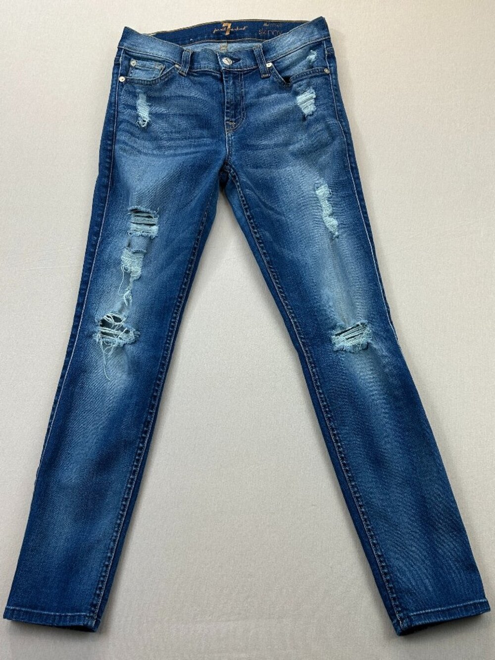 Seven For All Jeans Womens Size 27 Blue Denim The Ankle Skinny Distressd Stretch